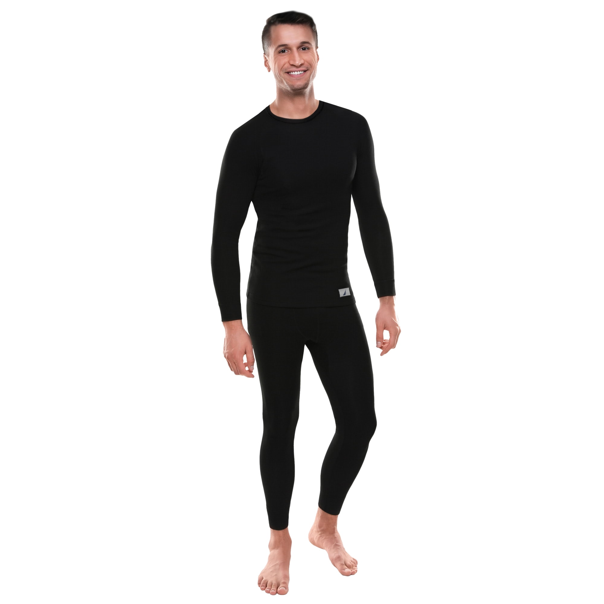 Nautica Mens Thermal Underwear Set Insulated Shirt & Long Johns, Black ...
