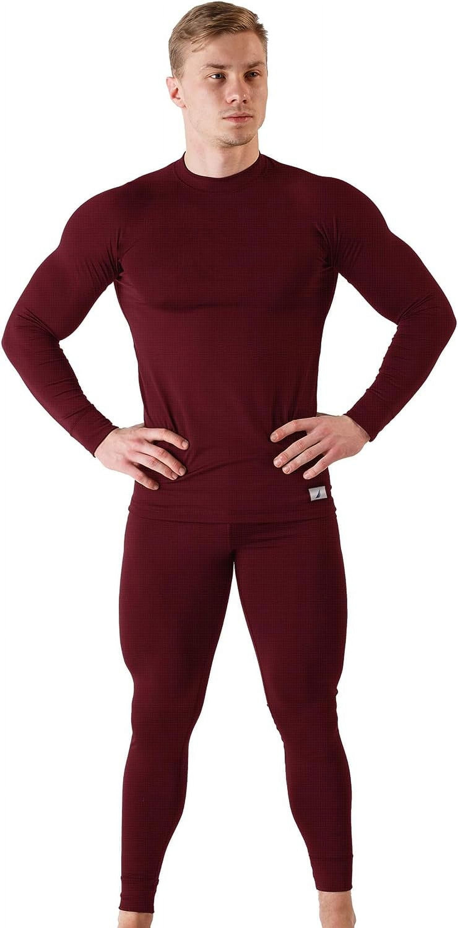 Nautica Mens Thermal Underwear Set Insulated Shirt & Long Johns, Shipwreck  Red Small 