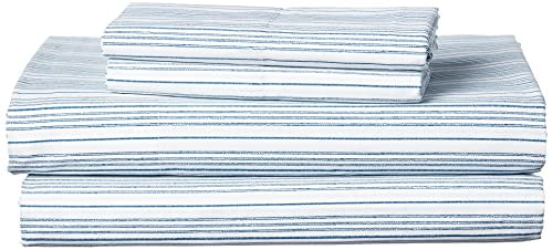 Nautica - Percale Collection - Bed Sheet Set - 100% Cotton, Crisp & Cool, Lightweight & Moisture-Wicking Bedding, Queen, Beaux Stripe