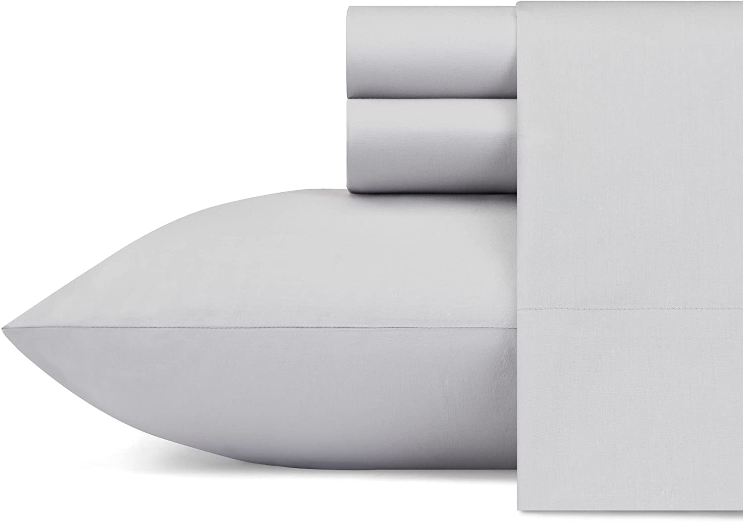 Twin Light Gray Cotton Percale Sheet Set with Pillowcase