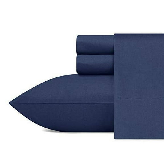 Nautica | Percale Collection Sheet Set-100% Cotton, Crisp & Cool, Lightweight & Moisture-Wicking Bedding, Queen, Captains Blue