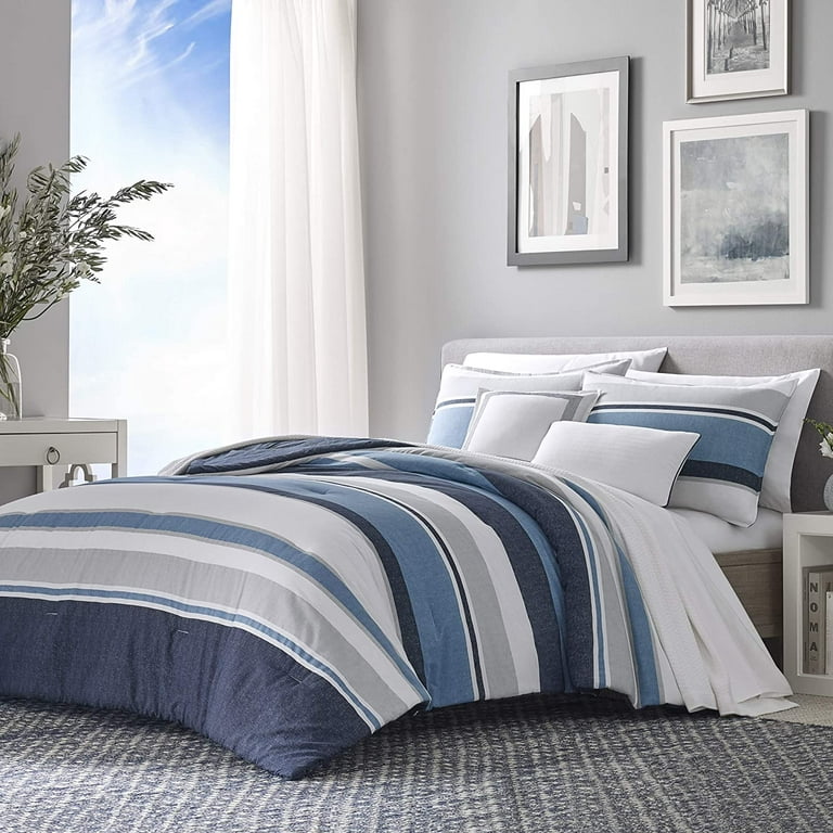 Nautica - Queen Comforter Set, Cotton Reversible Bedding with Matching  Shams & Bonus Decorative Pillows (Westport Navy, Queen) Queen Westport  Navy/White/Grey 