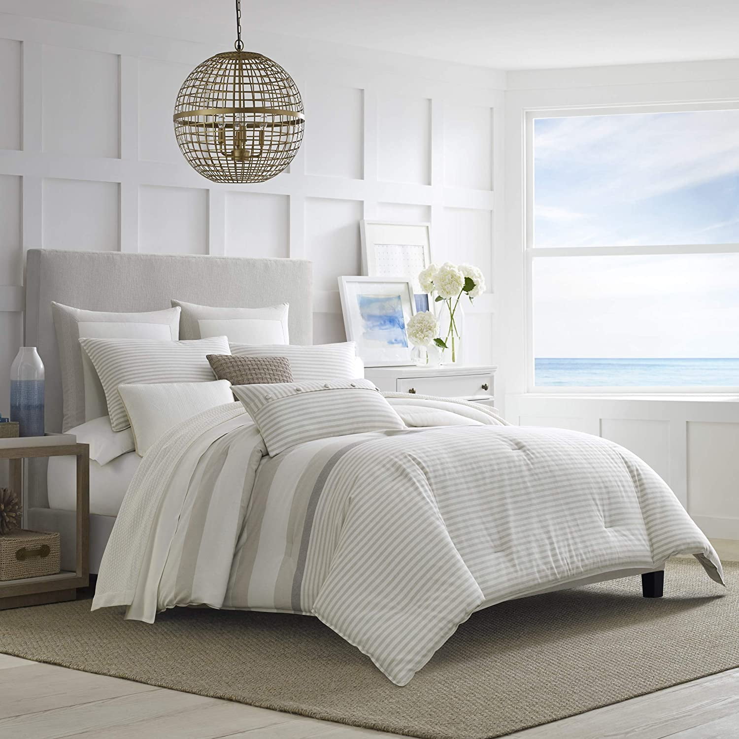 Full Tan Cotton Reversible Comforter Set with Shams