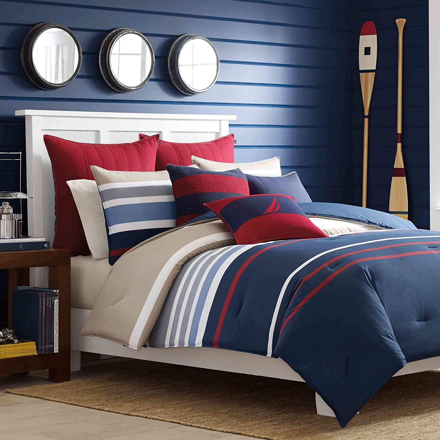 Navy and Khaki Cotton Full/Queen Duvet Cover Set