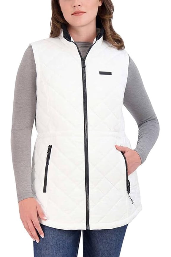 Quilted Water-Resistant, Comfort Stretch, Zippered Pockets Outerwear Vest, White XXL