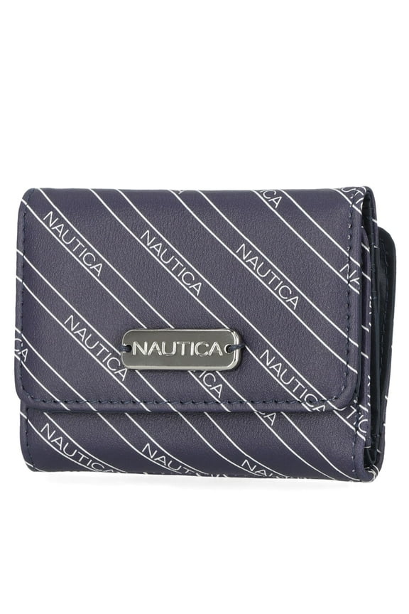 Rowers End Small Wallet for Women, RFID Blocking Slim Credit Card Holder with Zipper Coin Pocket, Bifold Compact Womens Wallet with ID Window - Indigo/Bone