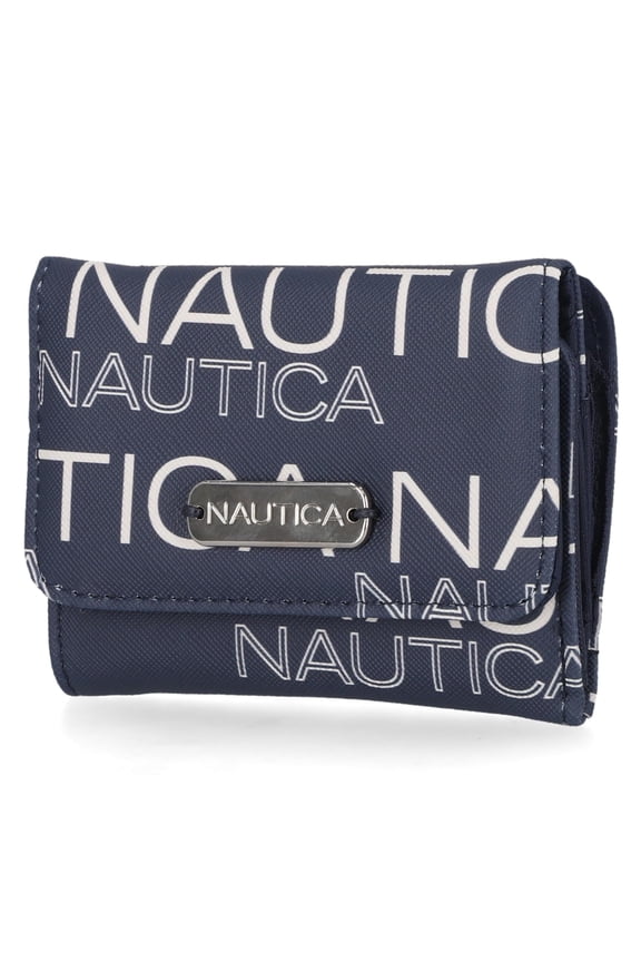 Rowers End Small Wallet for Women, RFID Blocking Slim Credit Card Holder with Zipper Coin Pocket, Bifold Compact Womens Wallet with ID Window, Wave Dreamer Indigo/Chalk