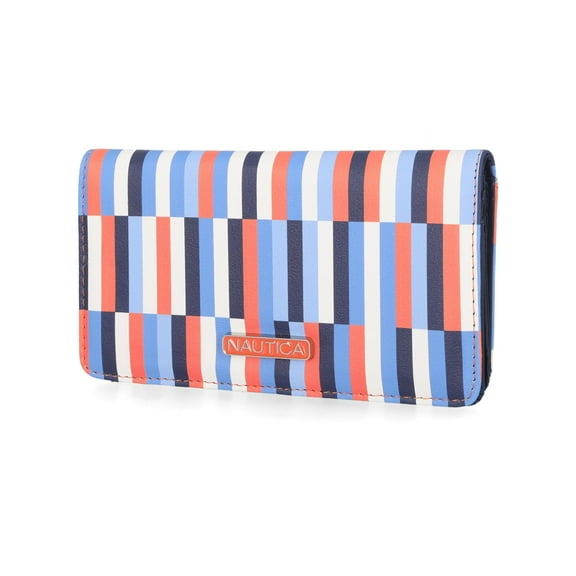 Nautica Seaside Slim RFID Wallet, Womens Credit Card Holder with Coin Purse, Clutch Small Organizer with ID Window in Tangerine Stripe