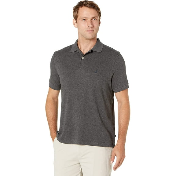 Nautica Men's Solid Interlock Polo Charcoal Heather M New
