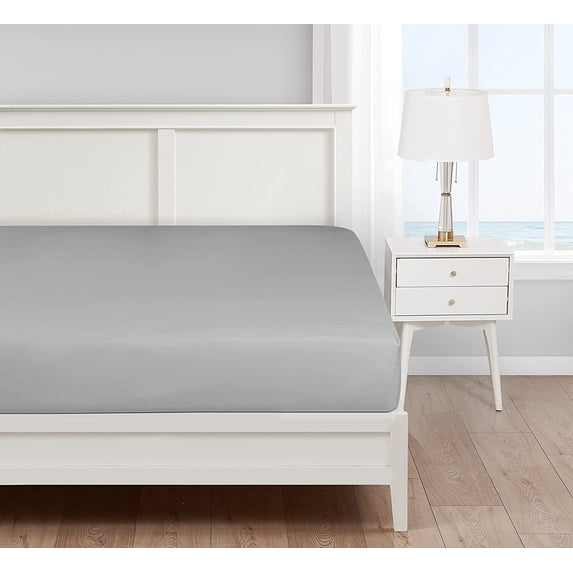 Nautica Solid T180 Cvc Cotton Rich Blend Fitted Sheet (Grey, Twin XL)
