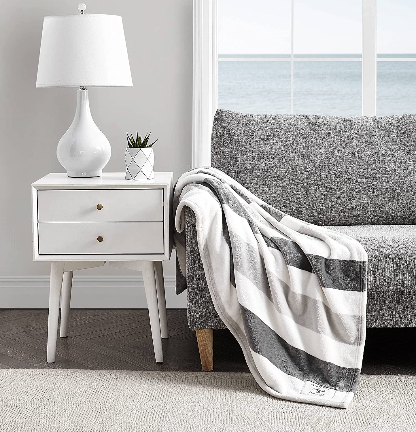 Nautica Throw Blanket Super Soft Cozy Fleece Bedding Stylish Home Decor Awning Stripe Grey Throw Walmart Business Supplies
