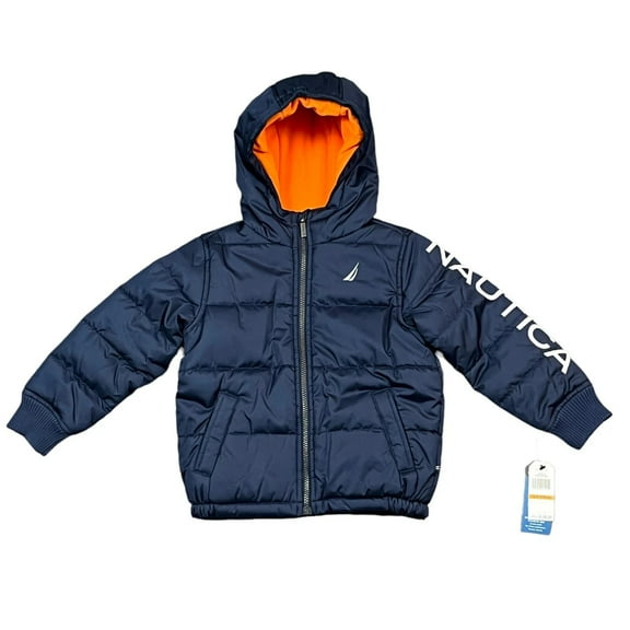 Nautica Toddler Boys Full Zip Winter Jacket Size 4 Navy Blue Water Resistant