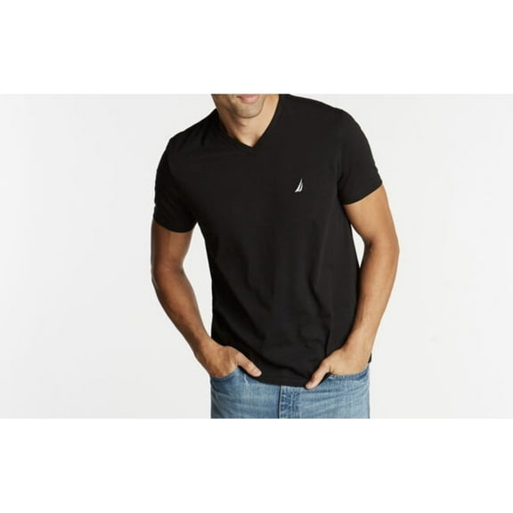Nautica Men's V-Neck Deck T-Shirt, True Black, Medium