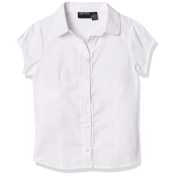 Nautica WHITE Big Girls' Puff-Sleeve Button-up Blouse, US Large (12/14)