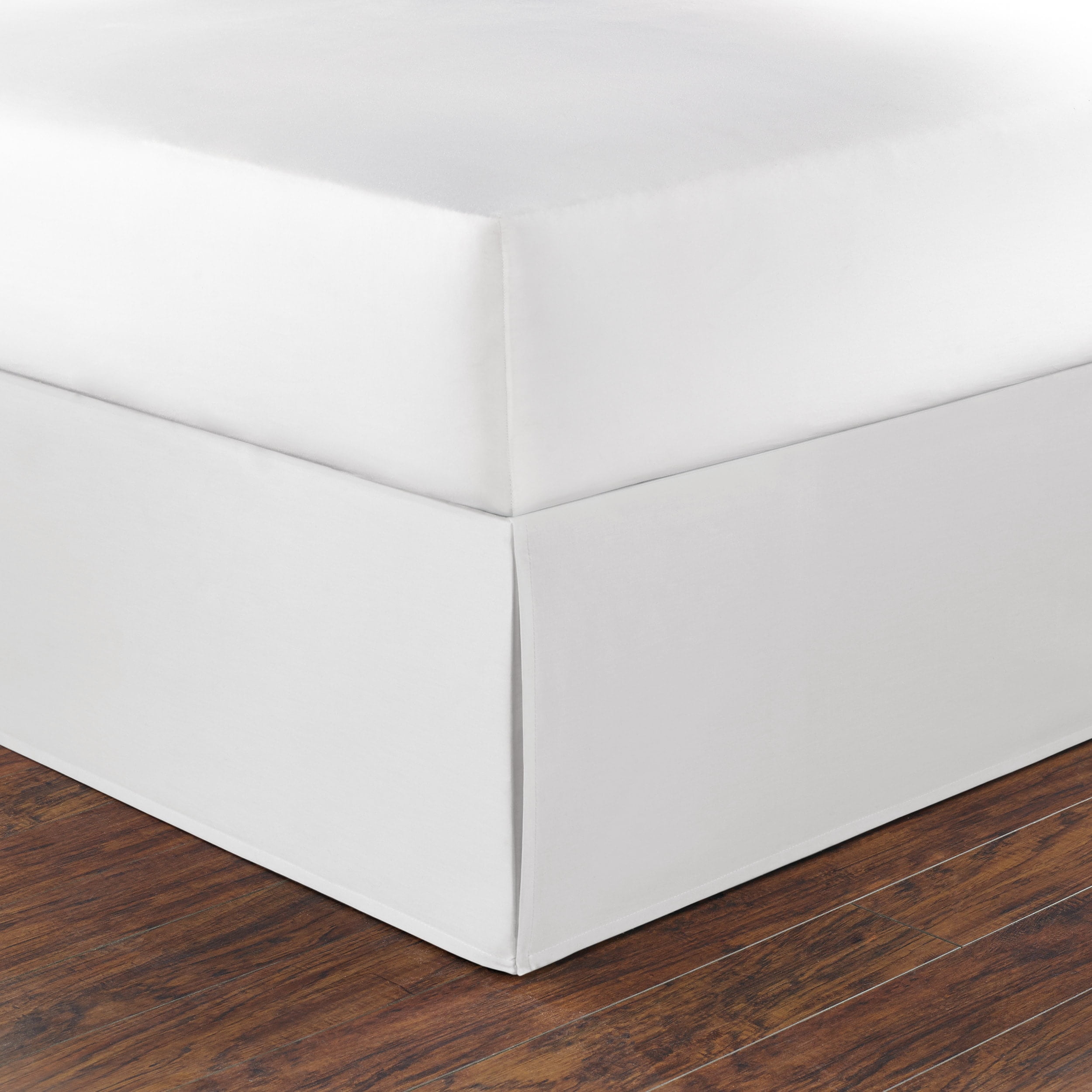 Solid White Cotton Queen Bed Skirt with Split Corners