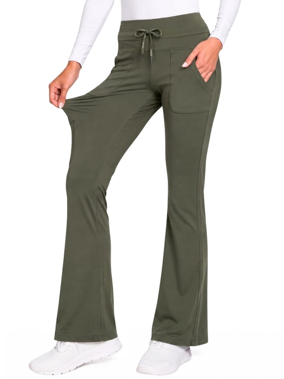Wide Leg Scrub Pants for Women - Flare Bottom, Tailored Fit Olive