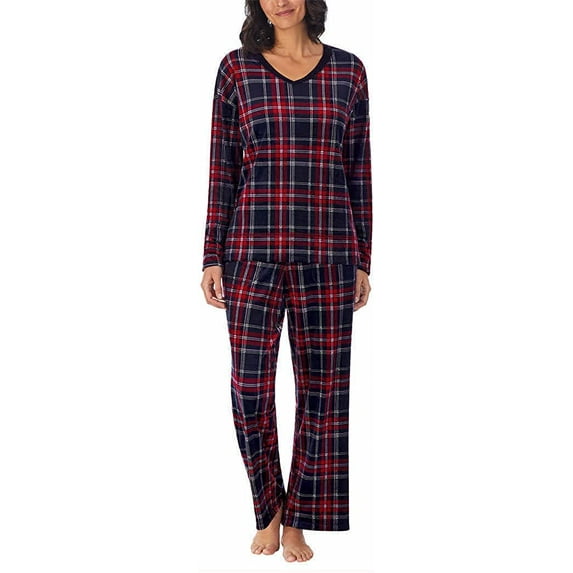 Nautica Womens Pajamas - Cozy Silky Fleece - 2 Piece Long Sleeve Winter Sleepwear Set for Women (Celebrate Plaid/Small)