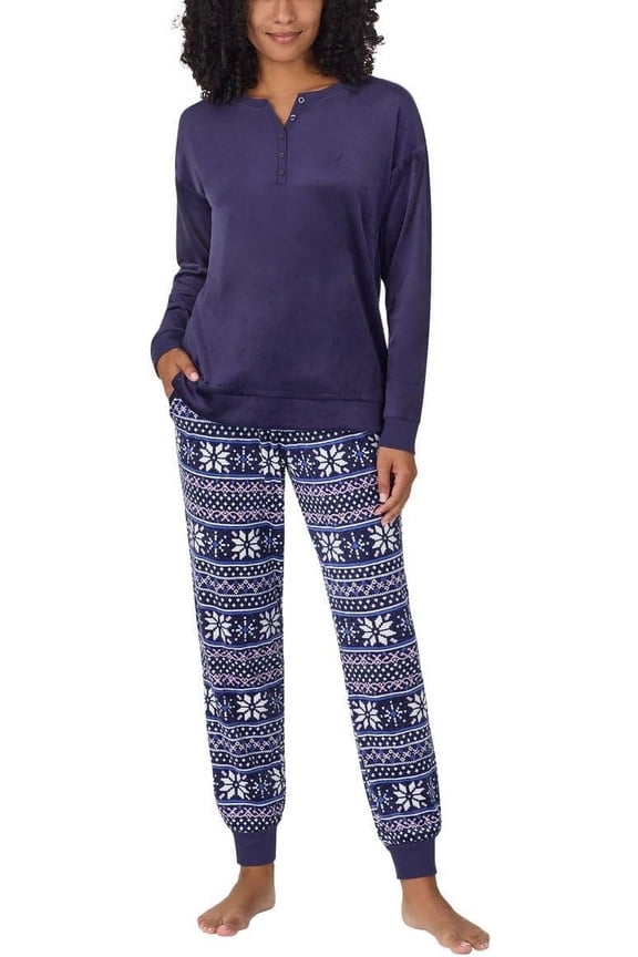 Womens Pajamas - Cozy Silky Fleece - 2 Piece Long Sleeve Winter Sleepwear Set for Women (Blue Snow/Medium)