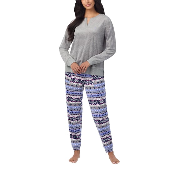 Nautica Women's 2 Piece Fleece Pajama Sleepwear Set (Gray Fairisle, X-Large)