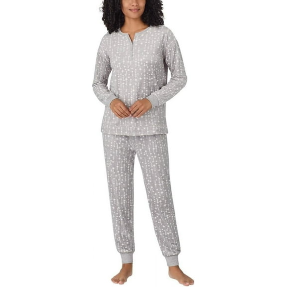 Nautica Womens Pajamas - Cozy Silky Fleece - 2 Piece Long Sleeve Winter Sleepwear Set for Women (Gray Stars/Large)