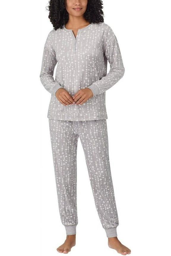 Womens Pajamas - Cozy Silky Fleece - 2 Piece Long Sleeve Winter Sleepwear Set for Women (Gray Stars/Small)