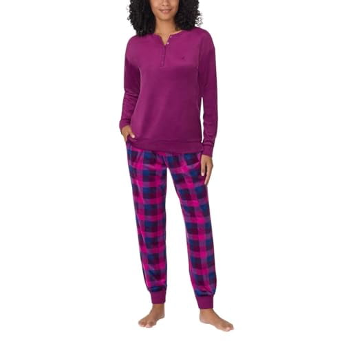 Nautica Womens Pajamas - Cozy Silky Fleece - 2 Piece Long Sleeve Winter Sleepwear Set for Women (Purple Plaid/XX-Large)