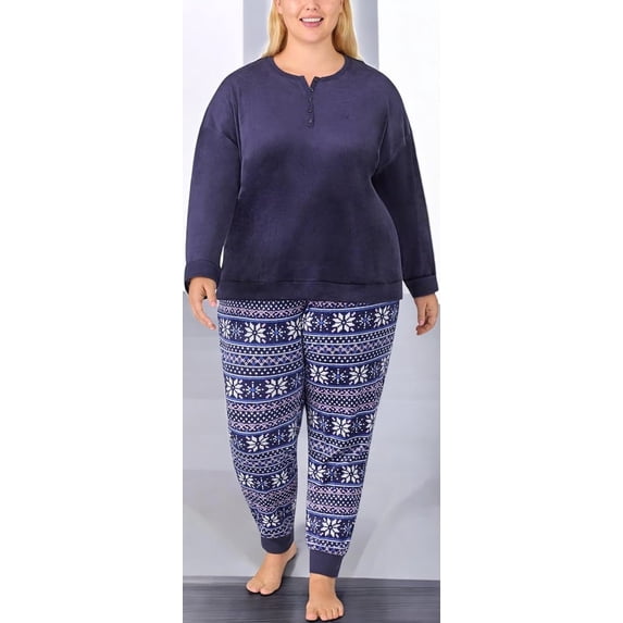 Nautica Women's 2-Pc PJ Lightweight Stretch Fleece Pajama Lounge Set (Blue, XL)