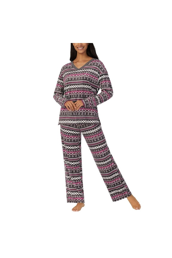 Women's 2-Piece Soft Jersey Fairisle PJ Lounge Set (Gray, XXL)