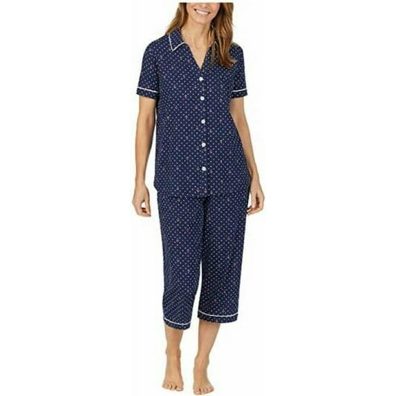 Nautica Women's Ladies' 2-Piece Notch Collar Capri PJ Set NAVY--SMALL