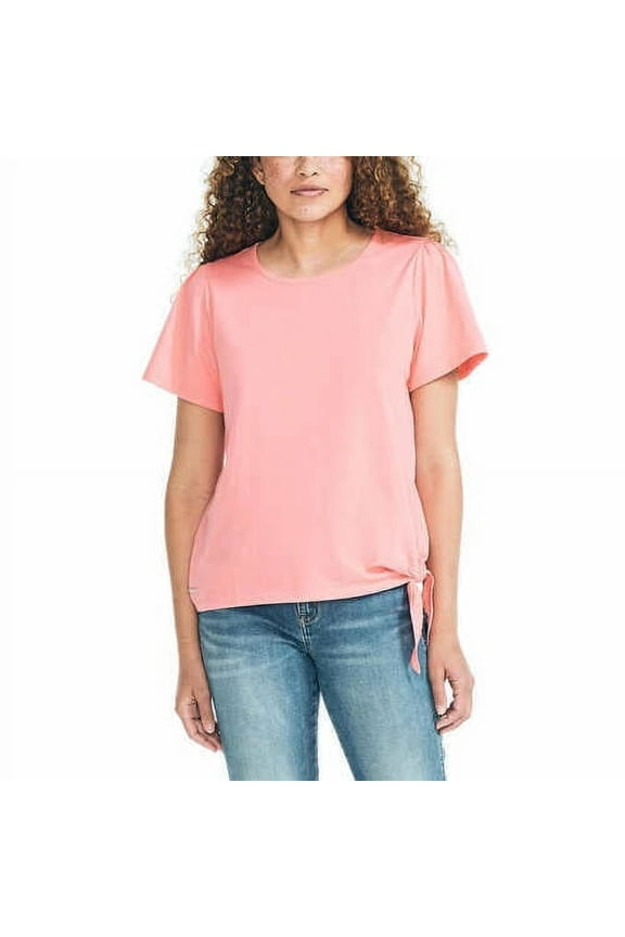 Women's Lightweight Cotton Jersey Tee Side Tie T-Shirt-Pink / S