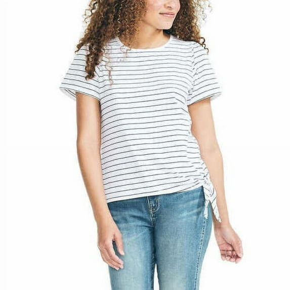Nautica Women's Lightweight Cotton Jersey Tee Side Tie T-Shirt-White / L