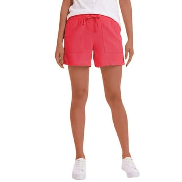 Nautica Women's Linen Blend Side Pockets Elastic Drawstring Casual Shorts-Red / XL
