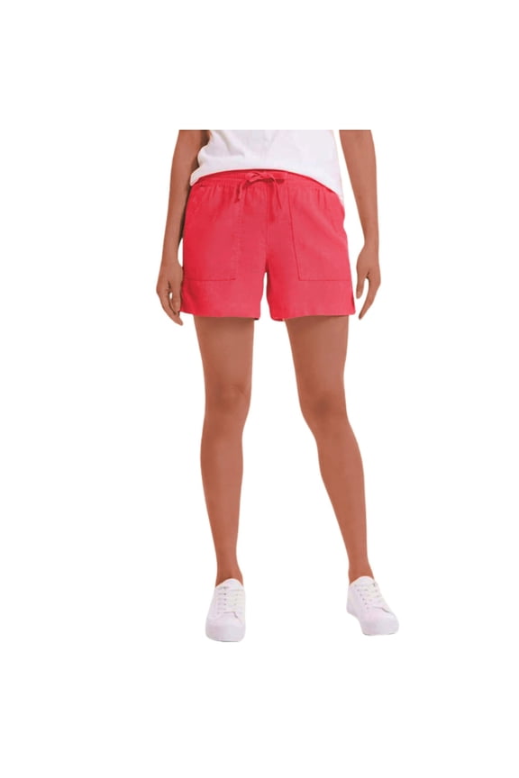 Women's Linen Blend Side Pockets Elastic Drawstring Casual Shorts-Red / XXL