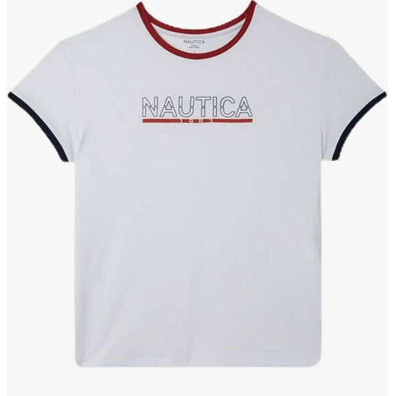 Nautica Women's Casual Crew Neck Short Sleeve T-Shirt, White, XXL