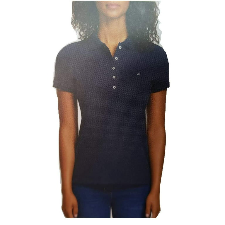 Nautica Women's 5-Button Short Sleeve Cotton Polo Shirt
