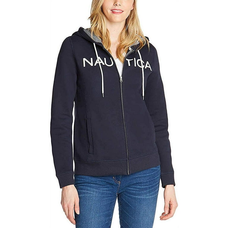 Nautica Women s Signature Logo Full Zip Hoodie Sweatshirt Jacket Navy M Walmart