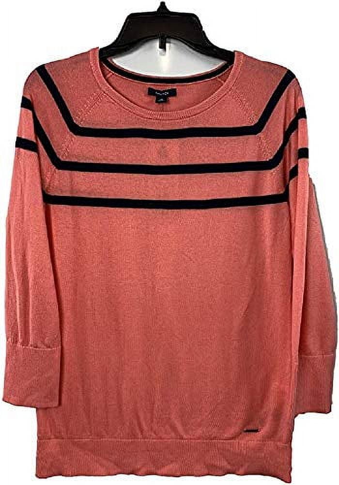Nautica Women's 100% Cotton Striped Crewneck Sweater - Long Sleeve, Ribbed Cuffs, Year-Round