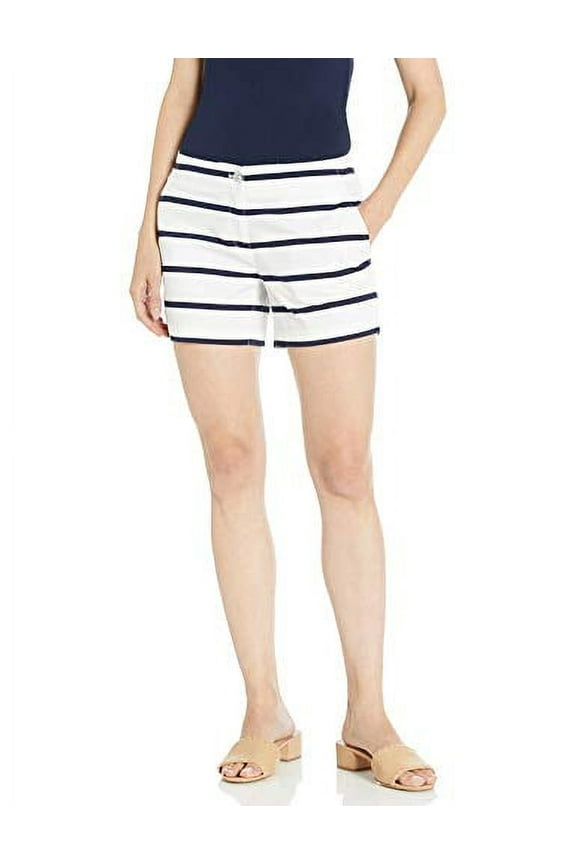 Women's Traditional Collection's Tailored Stretch Cotton Patterned Short, Navy/White, 10