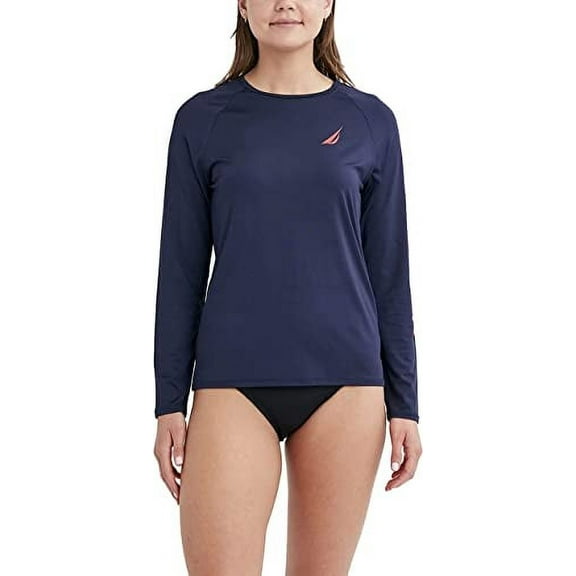 Nautica Women's UPF 30+ Long Sleeve Rash Guard Swim Shirt (Medium, Deep Sea)