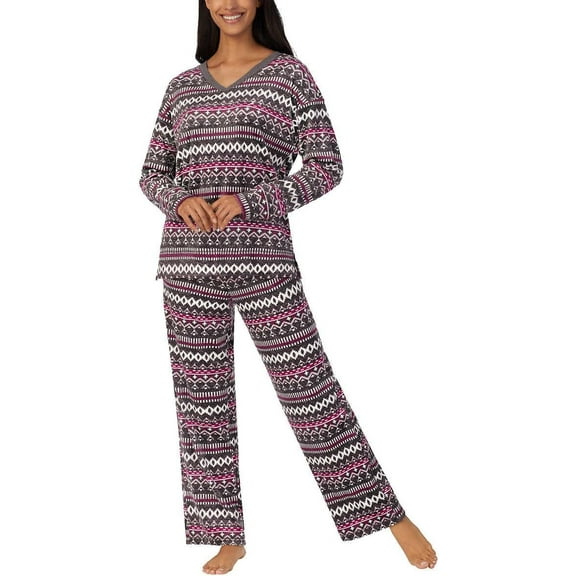 Nautica Womens 2 Piece Stretch Fleece Pajama Set (Fairisle, X-Large)