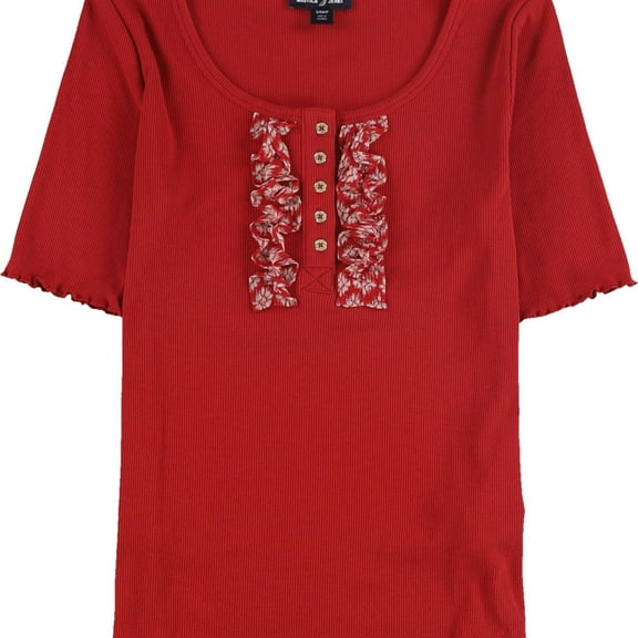 Nautica Womens Animal Print Ruffle Knit Blouse, Red, Small