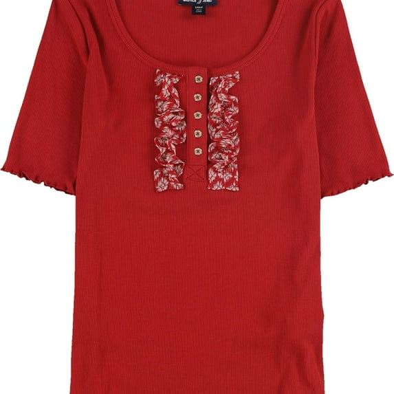 Nautica Womens Animal Print Ruffle Knit Blouse, Red, X-Small