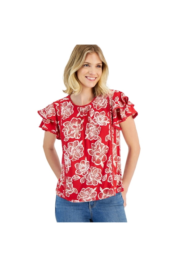 Womens Batik Rose Knit Blouse, Red, X-Large