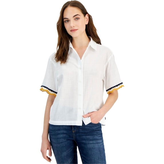 Nautica Womens Classy Peasant Blouse, White, X-Small