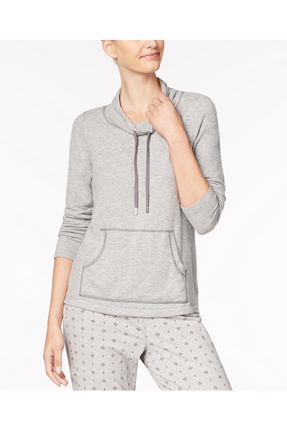 Womens Contrast-Trim Cowl-Neckline Pajama Top Size S