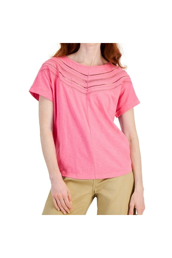 Womens Crochet Top Peasant Blouse, Pink, X-Small