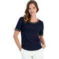 thumbnail image 1 of Nautica Womens Crochet Trim Embellished T-Shirt, Blue, Large, 1 of 1
