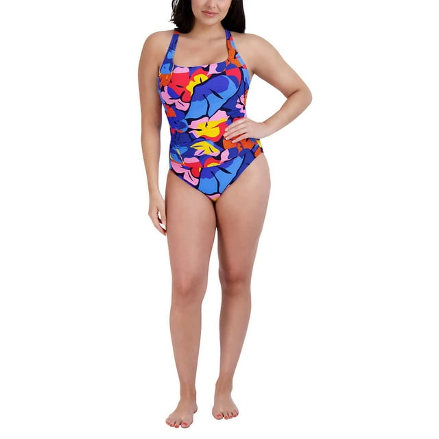 Nautica Womens Cross Back One Piece Swimsuit (Into the Jungle,S