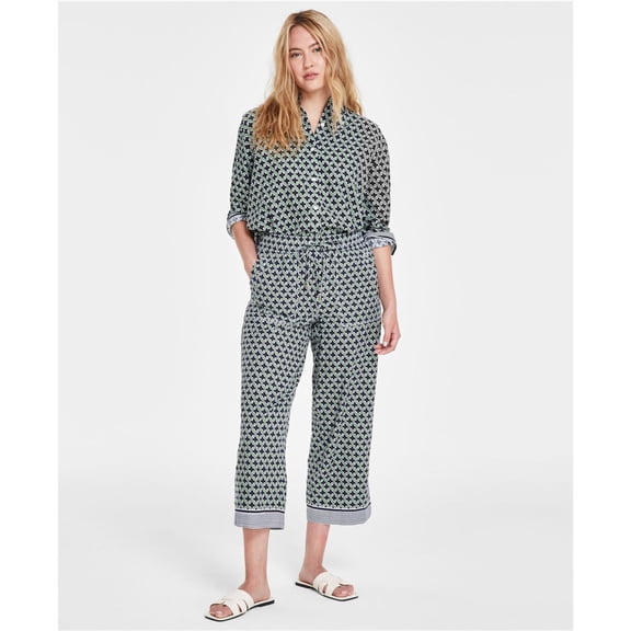 Nautica Womens Elastic Drawstring Waist Logo Straight Leg Pants