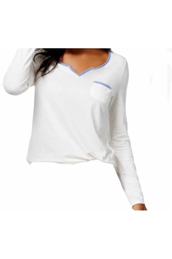 Womens Flannel Trimmed Long Sleeve Top